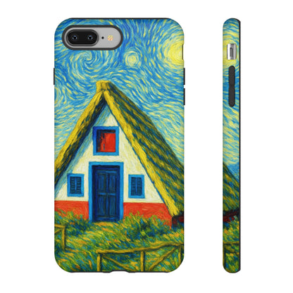 Phone case with a design of a Madeiran house inspired by Van Gogh's 'Starry Night'.