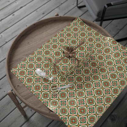 Decorative wrapping paper with portuguese christmas tile pattern on a wooden table