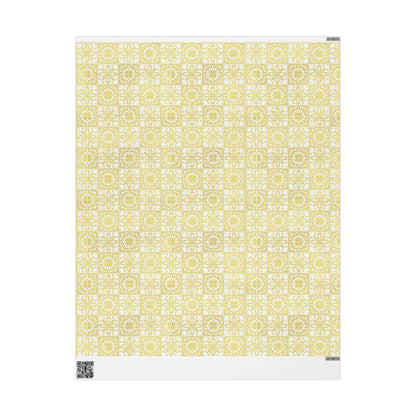 Patterned paper with a yellow and white geometric design on a white background. gold and white azulejo