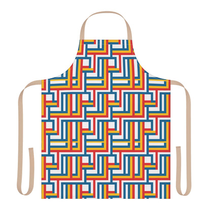 Colorful geometric patterned apron on a white background