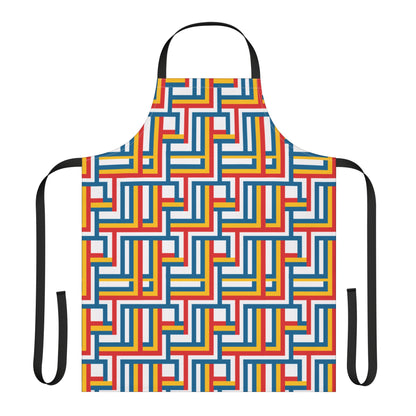 Colorful geometric patterned apron on a white background