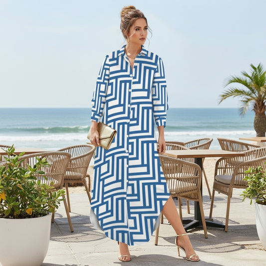 Paredes Button Shirt Long Sleeve Dress (Blue)