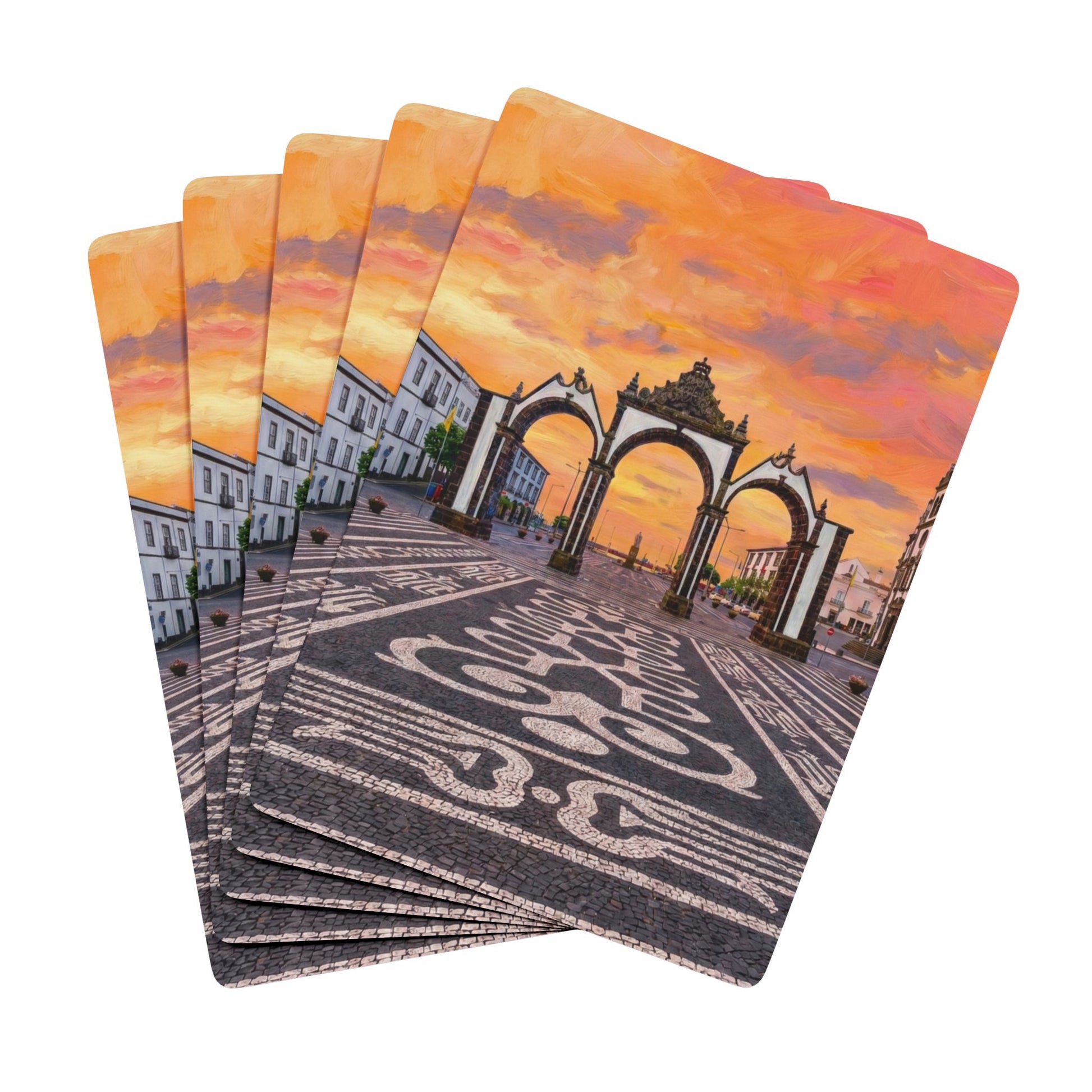 Playing cards with the Portas da Cidade in Sao Miguel Azores