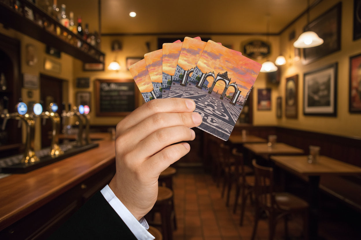 Playing cards with the Portas da Cidade in Sao Miguel Azores