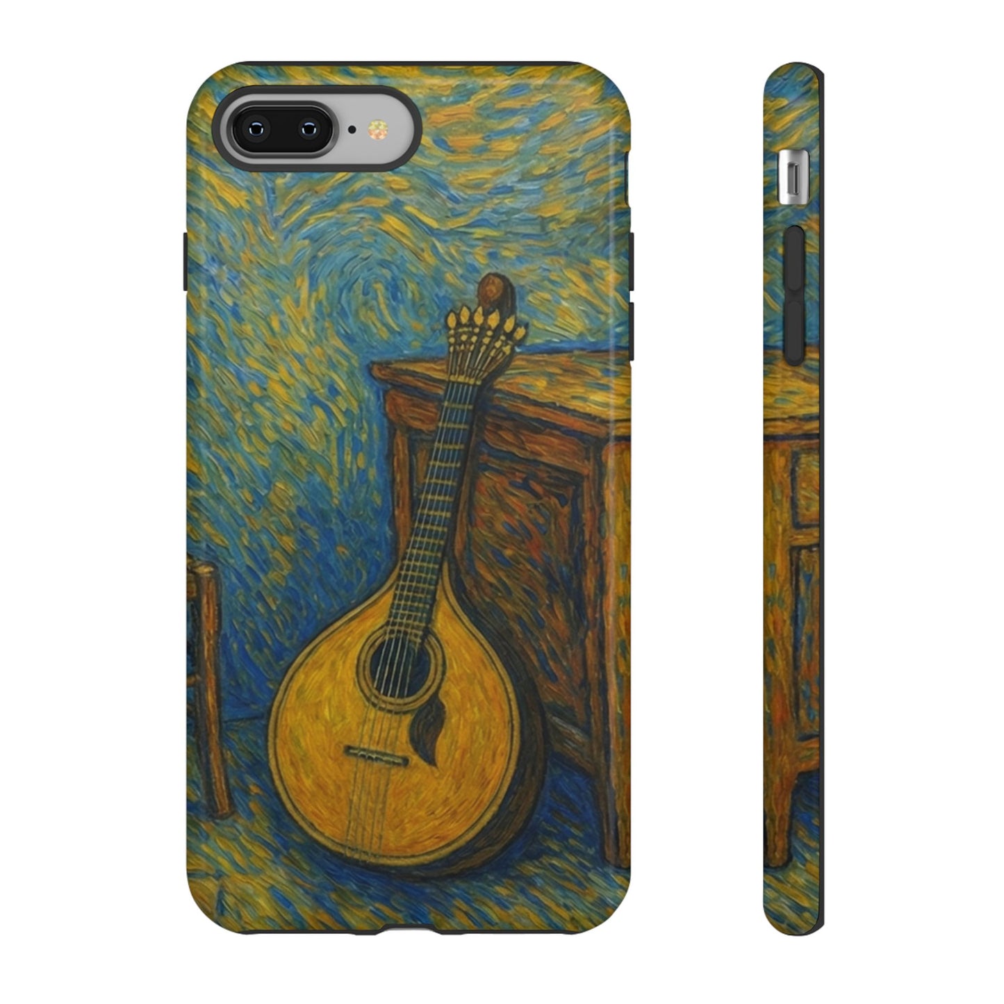 Phone case with a mandolin design inspired by Van Gogh's Starry Night