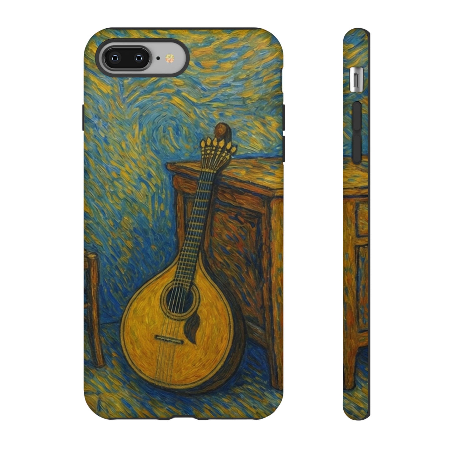 Phone case with a mandolin design inspired by Van Gogh's style
