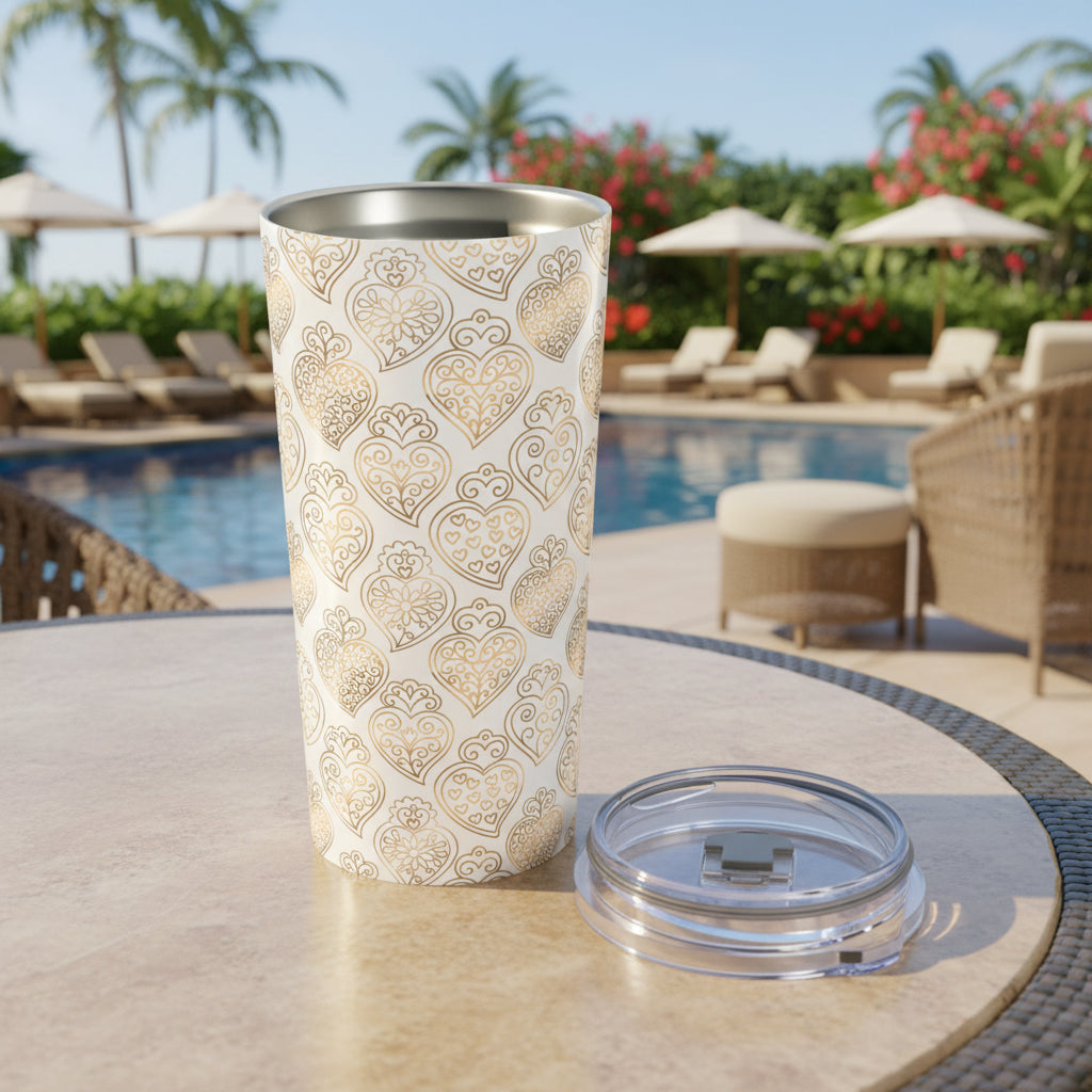 Tumbler with heart pattern on a white background