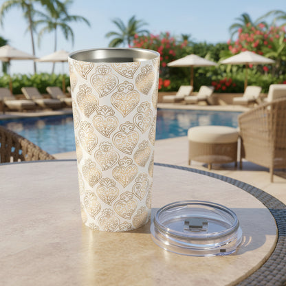 Tumbler with heart pattern on a white background