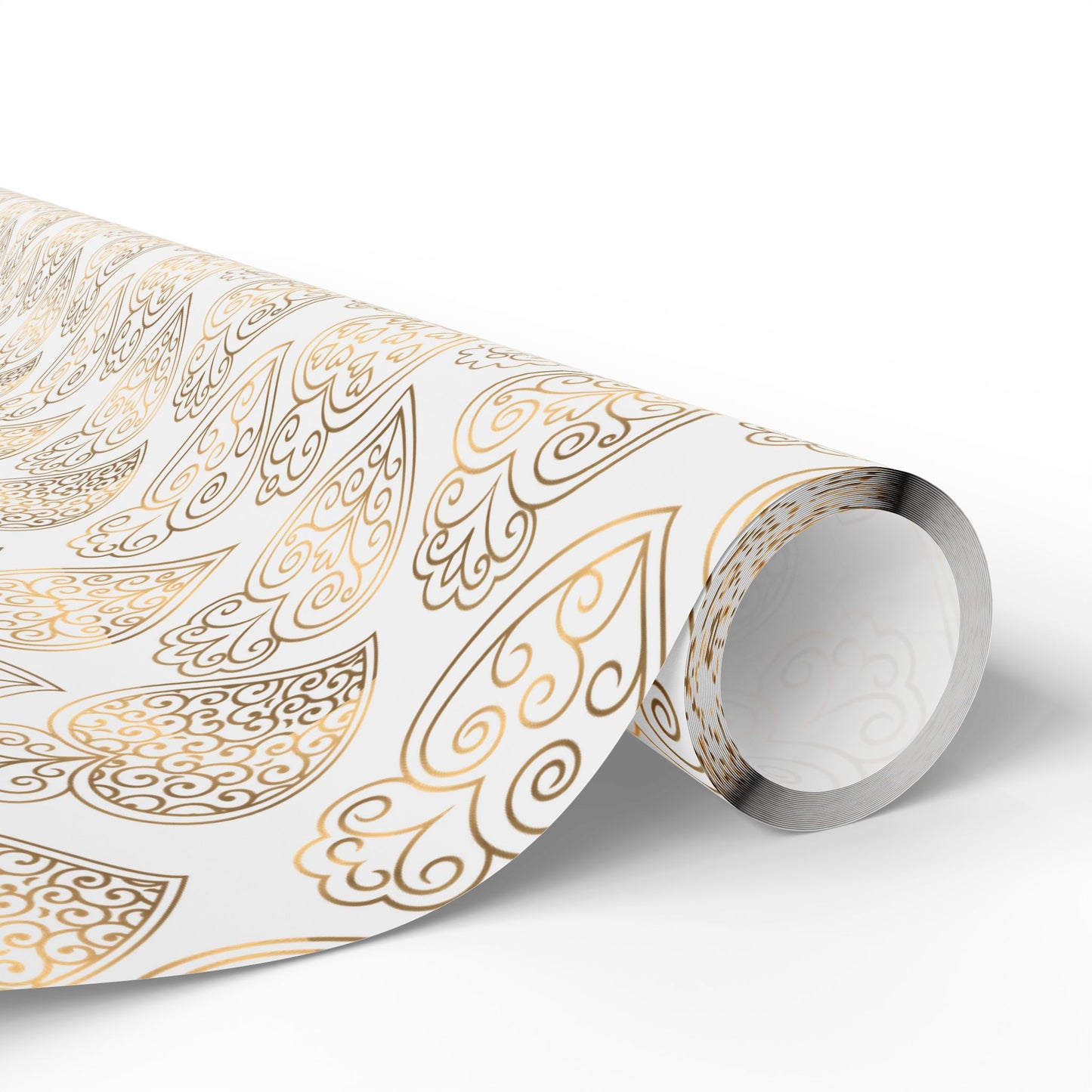 Roll of gold heart of viana portugal patterned paper on a white background