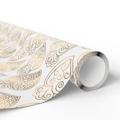 Roll of gold heart of viana portugal patterned paper on a white background