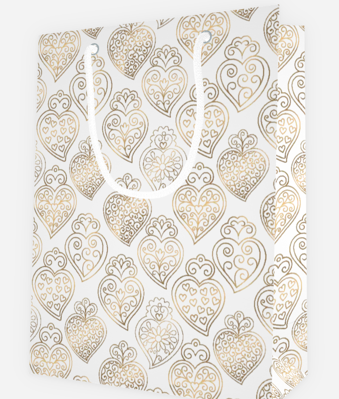 giftbag with pattern of portuguese  gold hearts on a white background