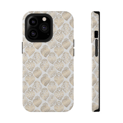 Phone case with geometric heart pattern on a white background