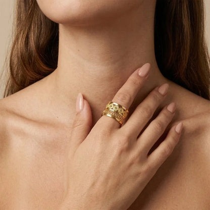 Portuguese-Inspired Wide Band Ring in Stainless Steel