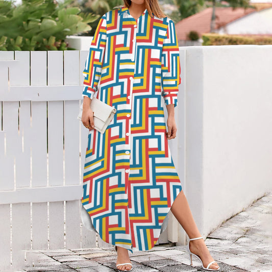 Paredes Button Shirt Long Sleeve Dress (Colors)