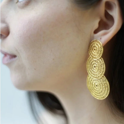 Earrings Three Circles in Gold Plated Silver