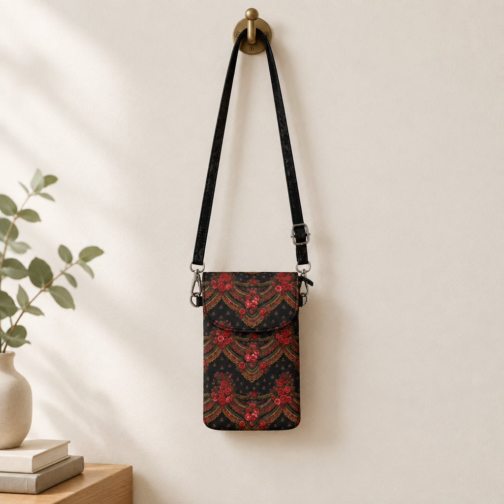floral patterned crossbody bag on a white background