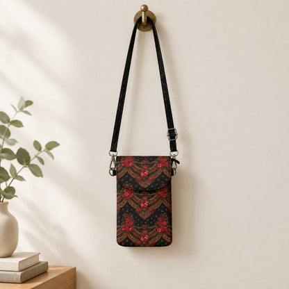 floral patterned crossbody bag on a white background