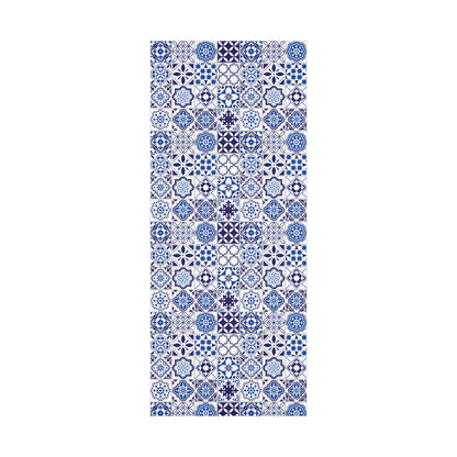 wrapping paper with blue and white geometric pattern on a white background