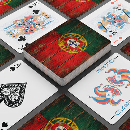 Playing cards with a focus on the Portuguese flag design 