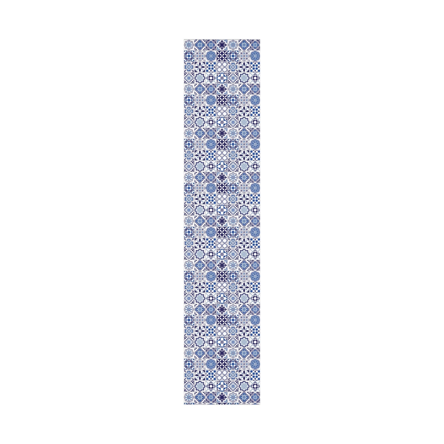 blue and white pattern gift wrap on a white background