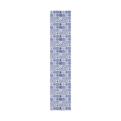 blue and white pattern gift wrap on a white background