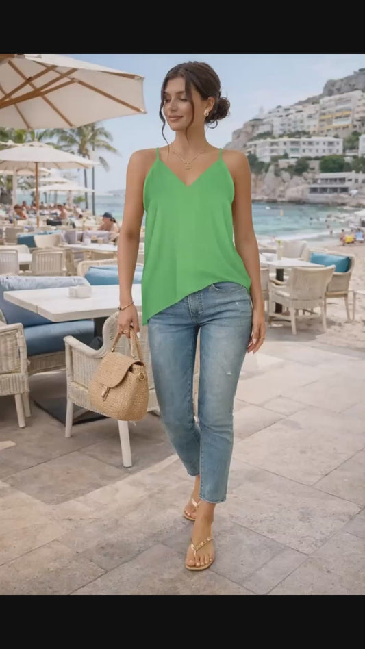 Green V-Neck Tank Top