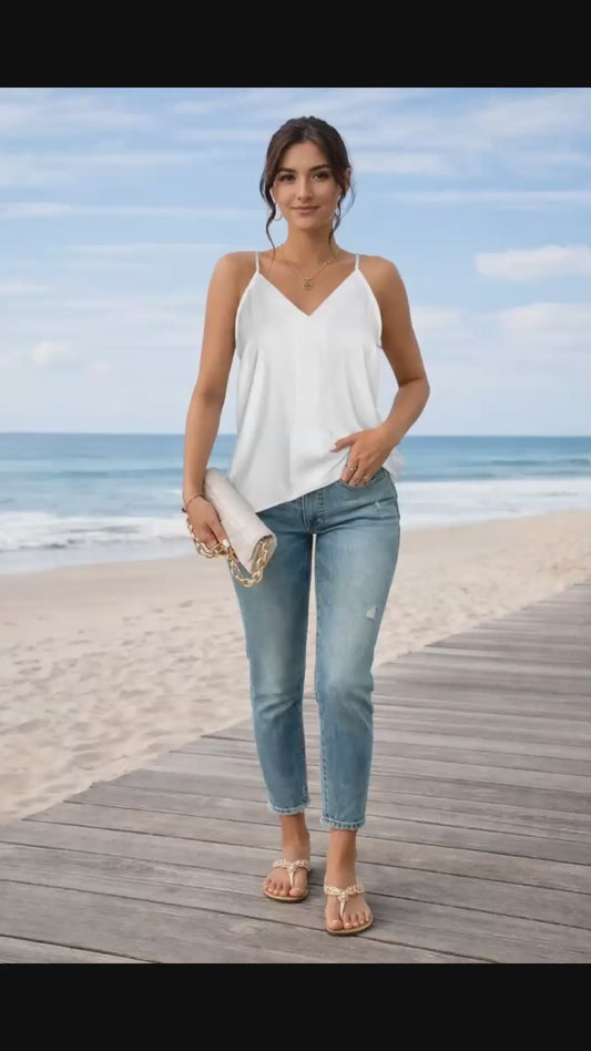White V-Neck Tank Top