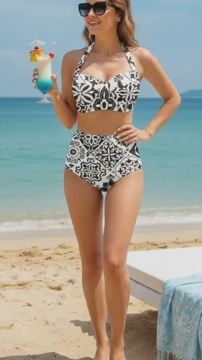 Preto High Wasted Halter Bikini