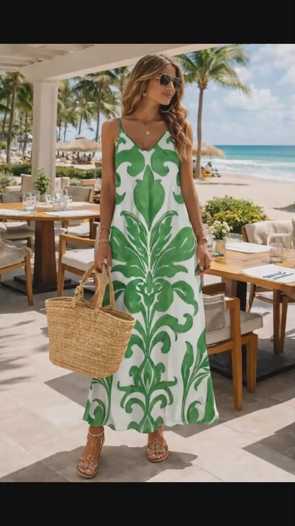 Verdanca Spaghetti Strap V-Neck Maxi Dress