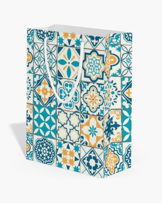 Notebook with a colorful tile pattern on a white background